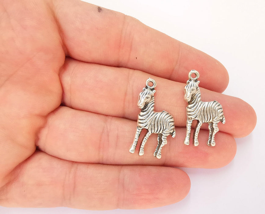 4 Zebra Charms Antique Silver Plated Charms (30x17mm)  G22736