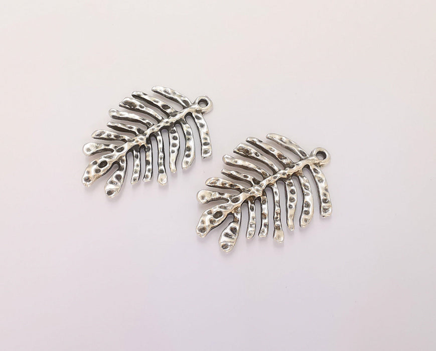 2 Monstera Leaf Charms Antique Silver Plated Charms (37x25mm)  G22737