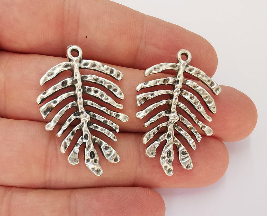 2 Monstera Leaf Charms Antique Silver Plated Charms (37x25mm)  G22737