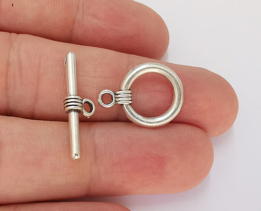 Silver Toggle Clasps 4 sets Antique Silver Plated Toggle Clasp Findings 20x15mm+25x8mm  G22738