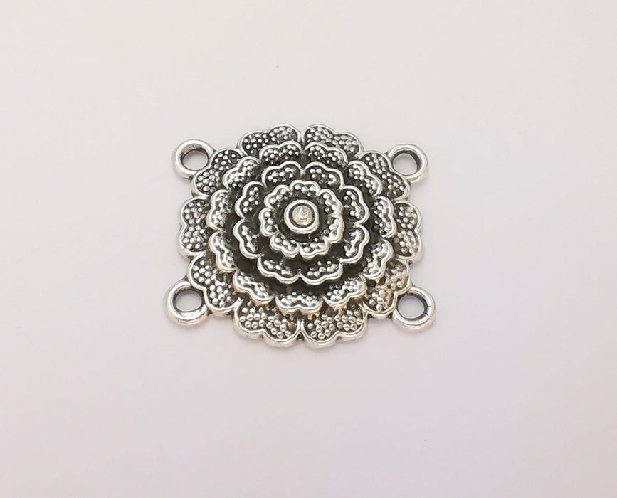 2 Flower Charms Connector Antique Silver Plated Charms (30x28mm)  G22739