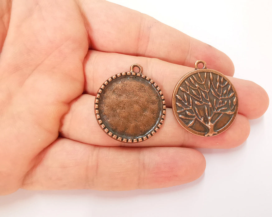 2 Tree Frame Pendant Blank Antique Copper Plated Pendant (32x28mm) (24mm Blank Size)  G22745