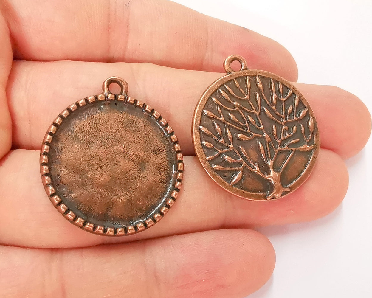 2 Tree Frame Pendant Blank Antique Copper Plated Pendant (32x28mm) (24mm Blank Size)  G22745
