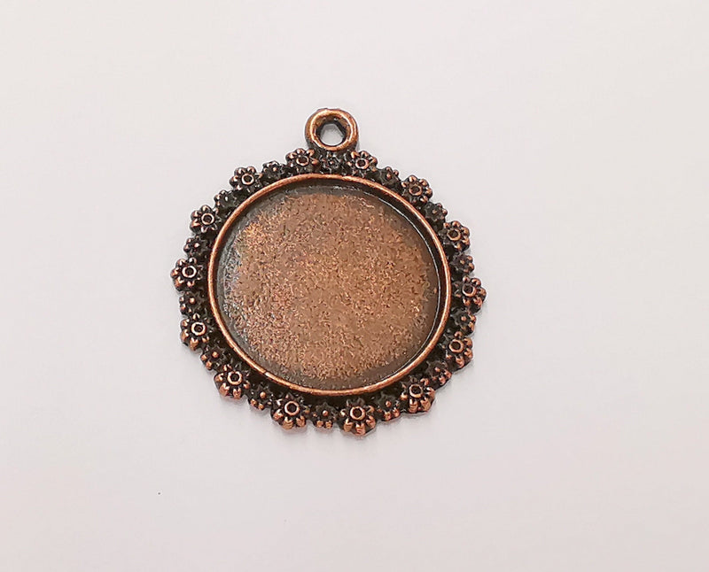2 Flowers Frame Pendant Blank Antique Copper Plated Pendant (31x27mm) (20mm Blank Size)  G22746