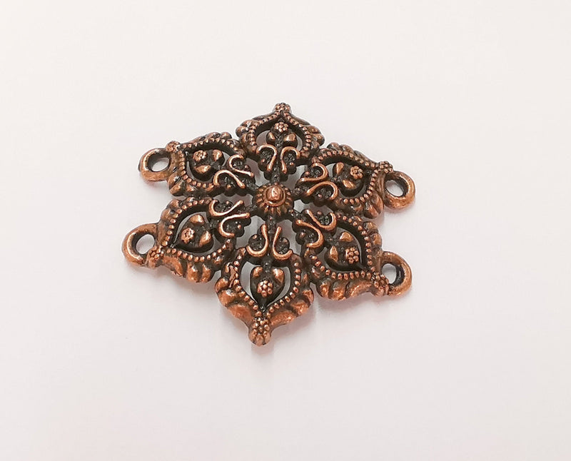 2 Flower Charms Connector Antique Copper Plated Charms (36x34mm)  G22748