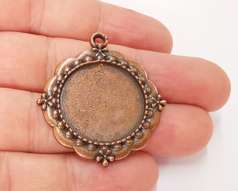 Flowers Frame Pendant Blank Antique Copper Plated Pendant (42x37mm) (24mm Blank Size)  G22753