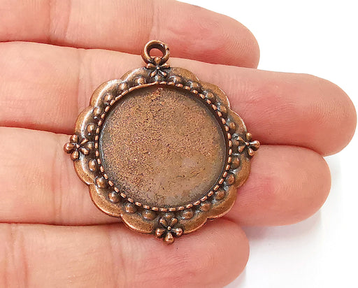 Flowers Frame Pendant Blank Antique Copper Plated Pendant (42x37mm) (24mm Blank Size)  G22753