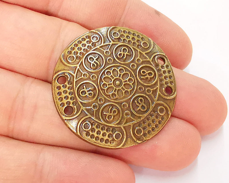 2 Antique Bronze Circle Connector Charms Antique Bronze Plated Charms (35mm)  G22752