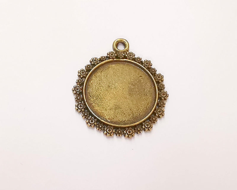 2 Flowers Frame Pendant Blank Antique Bronze Plated Pendant (31x27mm) (20mm Blank Size)  G22754