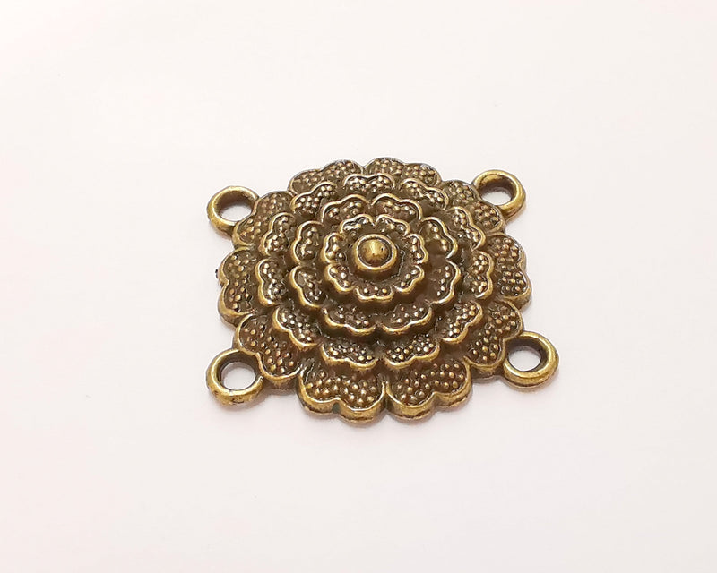 2 Flower Charms Connector Antique Bronze Plated Charms (30x28mm)  G22755