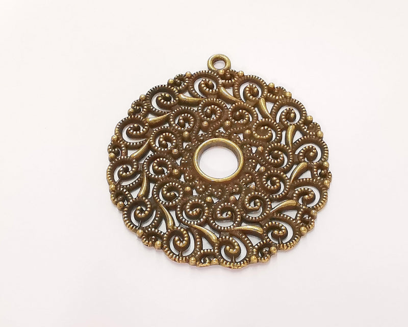 Filigree Round Pendant Antique Bronze Plated Pendant (52x48mm) G22756