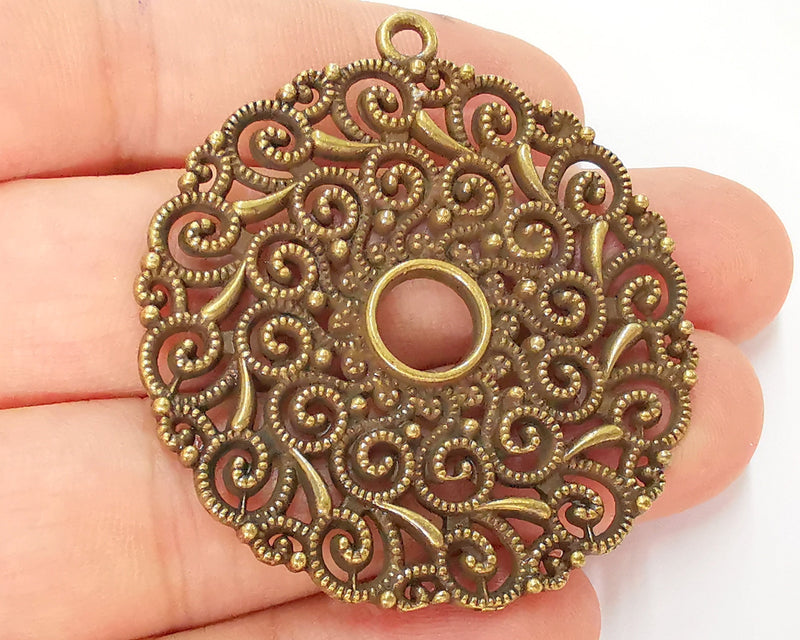 Filigree Round Pendant Antique Bronze Plated Pendant (52x48mm) G22756