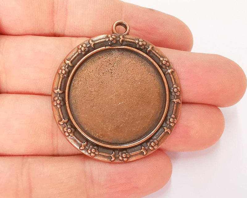 Flowers Frame Pendant Blank Antique Copper Plated Pendant (42x40mm) (29mm Blank Size)  G22757