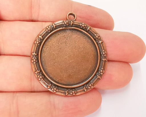 Flowers Frame Pendant Blank Antique Copper Plated Pendant (42x40mm) (29mm Blank Size)  G22757