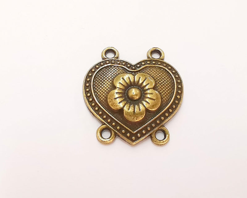 2 Heart Flower Connector Charms with four Loop Antique Bronze Plated Charms (32x30mm) G22759