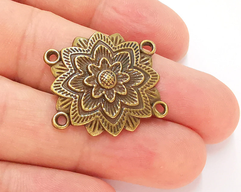 2 Flower Charms Connector Antique Bronze Plated Charms (28x26mm)  G22760