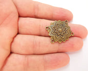 2 Flower Charms Connector Antique Bronze Plated Charms (28x26mm)  G22760