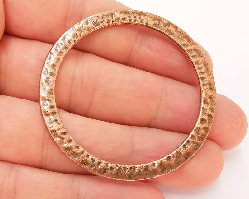 2 Large Hammered Circle Connector Antique Copper Plated Connector (53mm) G22762
