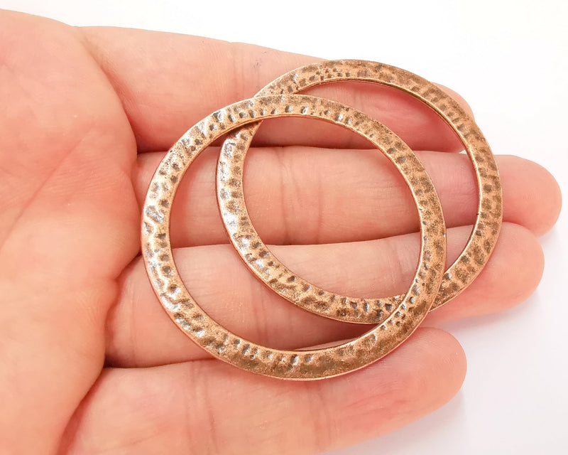 2 Large Hammered Circle Connector Antique Copper Plated Connector (53mm) G22762