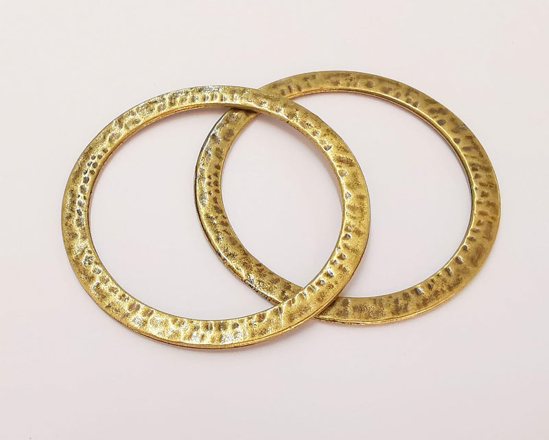 2 Large Hammered Circle Connector Antique Bronze Plated Connector (53mm) G22764