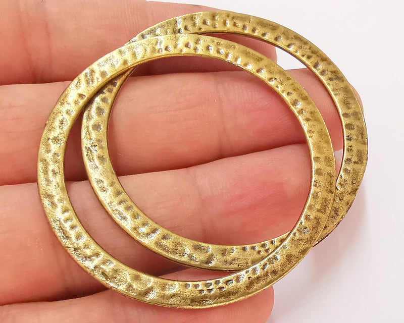 2 Large Hammered Circle Connector Antique Bronze Plated Connector (53mm) G22764
