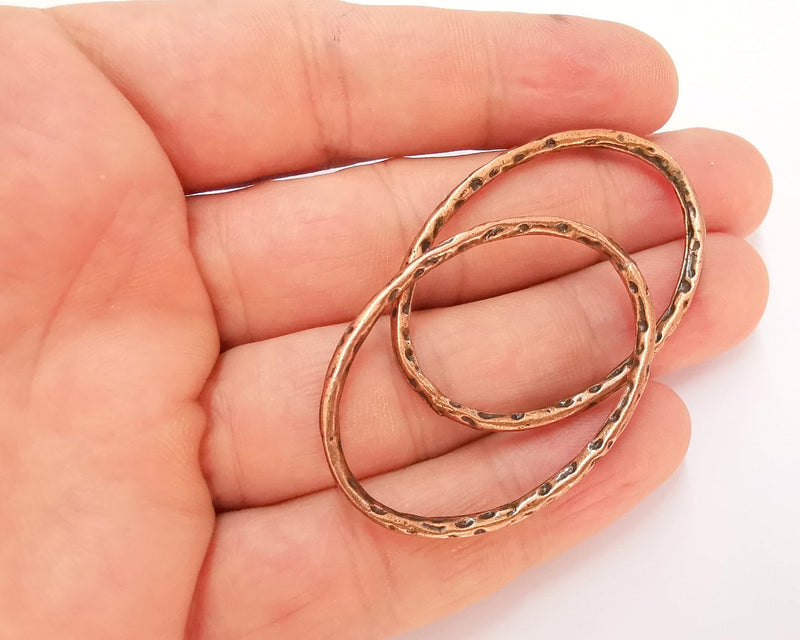 4 Hammered Oval Findings Charms Antique Copper Plated Findings (45x32mm)  G22766