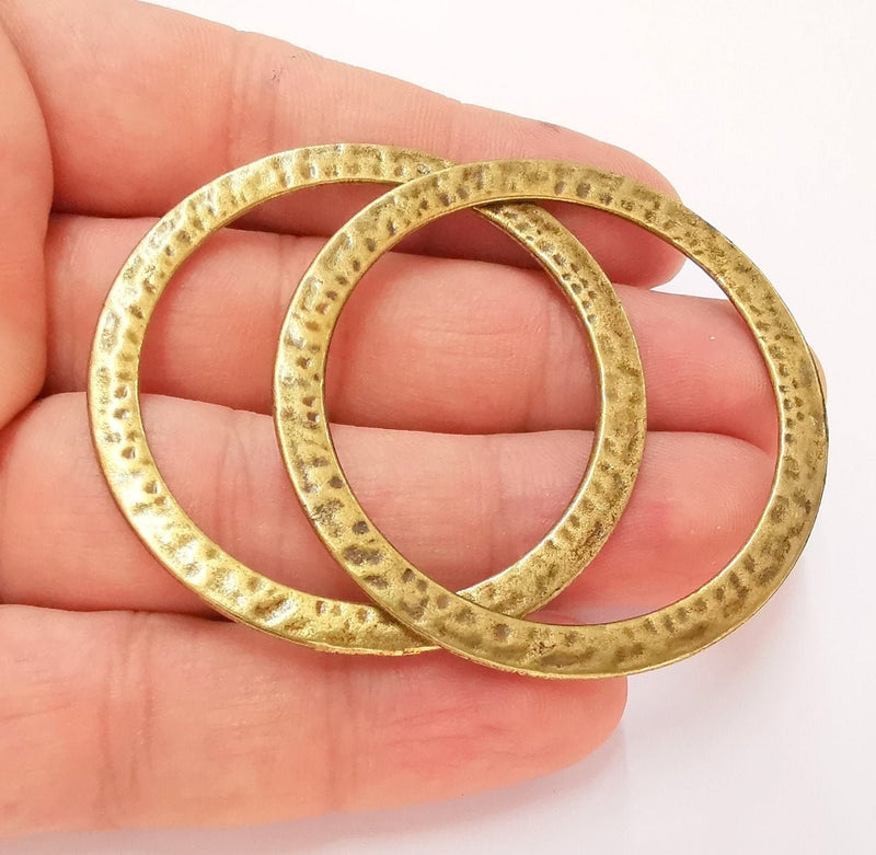 2 Large Hammered Circle Connector Antique Bronze Plated Connector (53mm) G22764