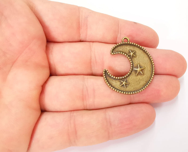 2 Crescent Star Charms Antique Bronze Plated Charms (33x27mm)  G22768