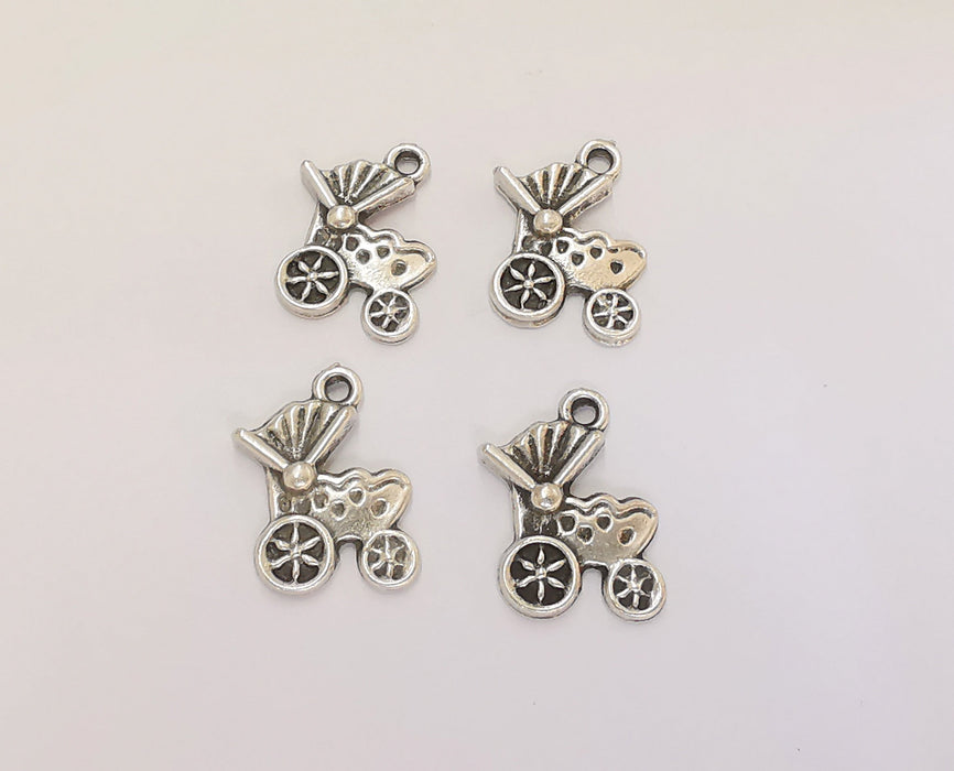 10 Baby Stroller Antique Silver Plated Charms (18x13mm)  G23115