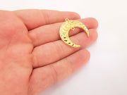 2 Crescent Charms Connector 24K Shiny Gold Plated Charms (32mm)  G23126