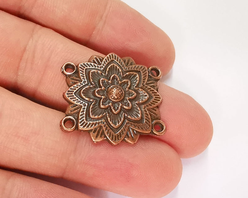 2 Flower Charms Connector Antique Copper Plated Charms (28x26mm)  G22771