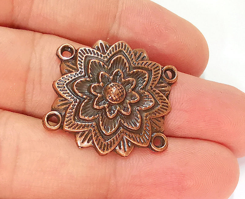 2 Flower Charms Connector Antique Copper Plated Charms (28x26mm)  G22771
