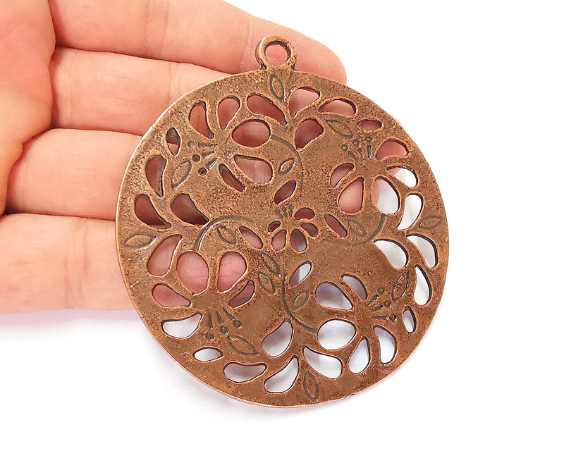 Flowers Round Pendant Antique Copper Plated Pendant (80x72mm) G22775