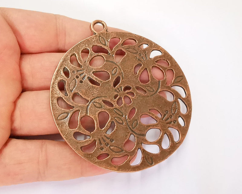 Flowers Round Pendant Antique Copper Plated Pendant (80x72mm) G22775
