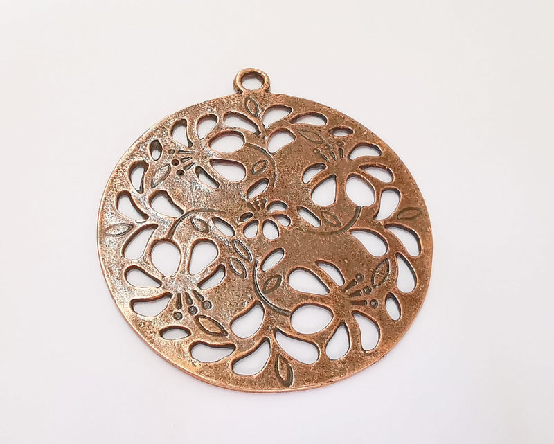 Flowers Round Pendant Antique Copper Plated Pendant (80x72mm) G22775