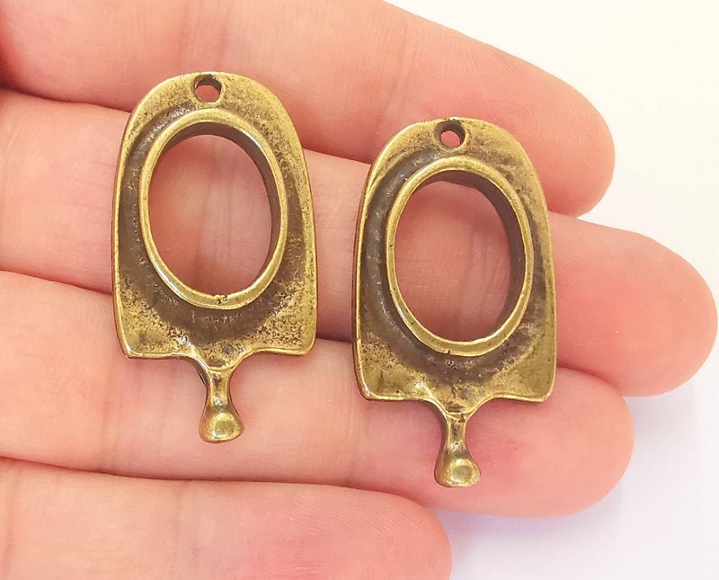 2 Bronze Charms Antique Bronze Plated Charms (38x21mm)  G22780
