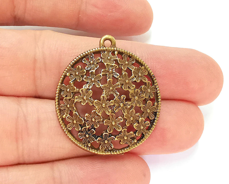 2 Flowers Charms Antique Bronze Plated Charms (34x30mm) G22783