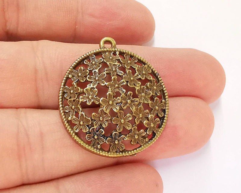 2 Flowers Charms Antique Bronze Plated Charms (34x30mm) G22783