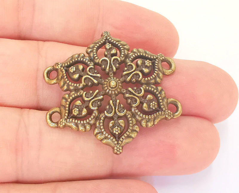 2 Flower Charms Connector Antique Bronze Plated Charms (36x34mm)  G22790