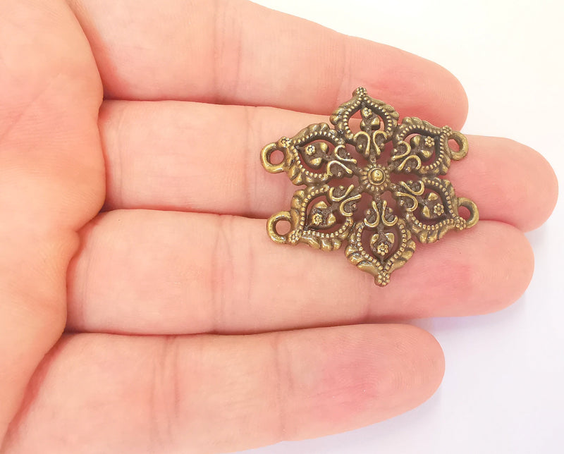 2 Flower Charms Connector Antique Bronze Plated Charms (36x34mm)  G22790