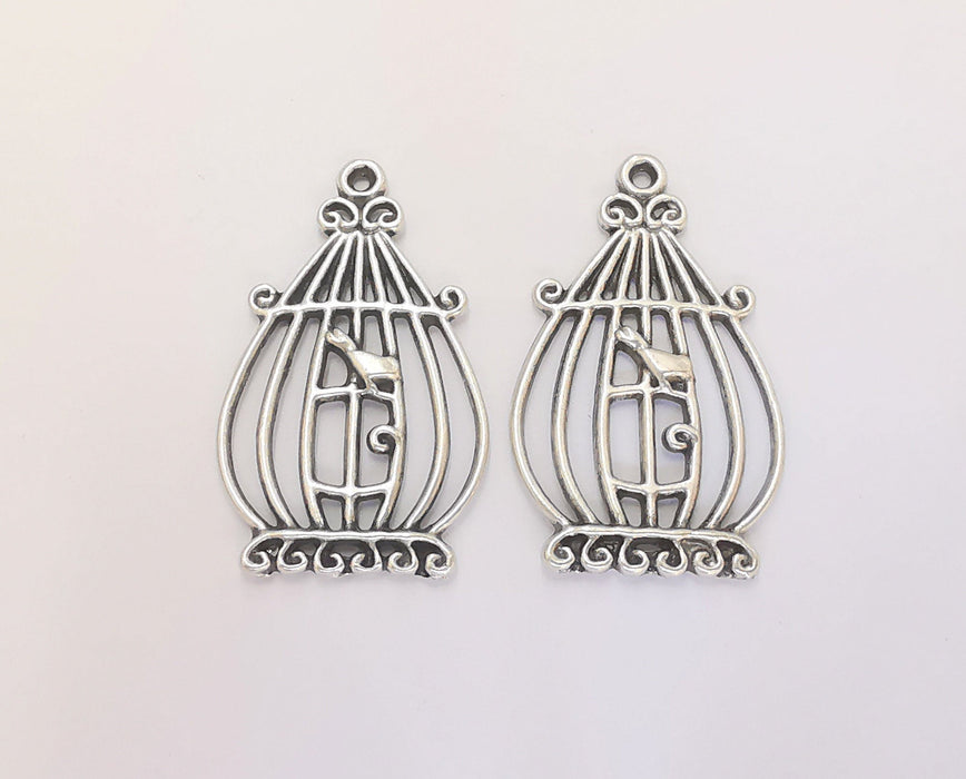 4 Bird Cage Charms Antique Silver Plated Charms (34x20mm) G22793