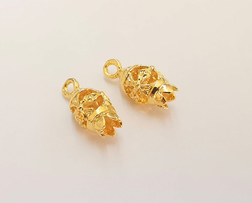 2 Lantern Charms 24k Shiny Gold Plated Charms (20x10mm)  G23131