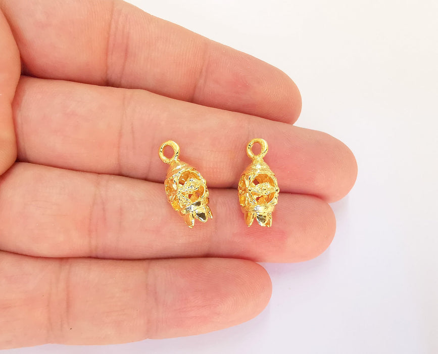 2 Lantern Charms 24k Shiny Gold Plated Charms (20x10mm)  G23131