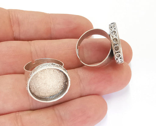 Ring Blank Setting Ring Base Bezel inlay Ring Backs Glass Cabochon Mounting Adjustable Antique Silver Plated Ring (17mm ) G23137