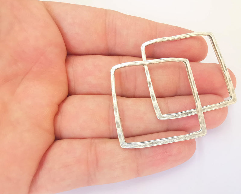 4 Square Connector Findings Antique Silver Plated Geometric Findings (37mm) G29069