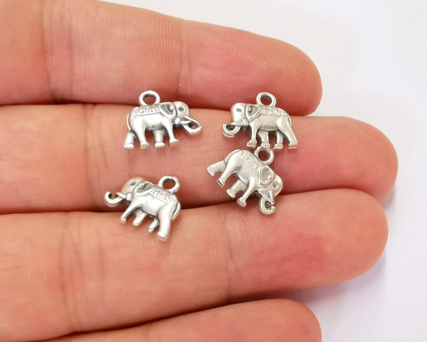 10 Elephant Charm Silver Charms Antique Silver Plated Metal (13x12mm) G22797