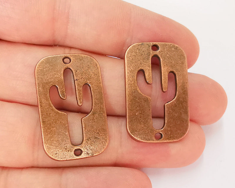 2 Cactus Charms Connector Antique Copper Plated Charms (32x20mm)  G24790