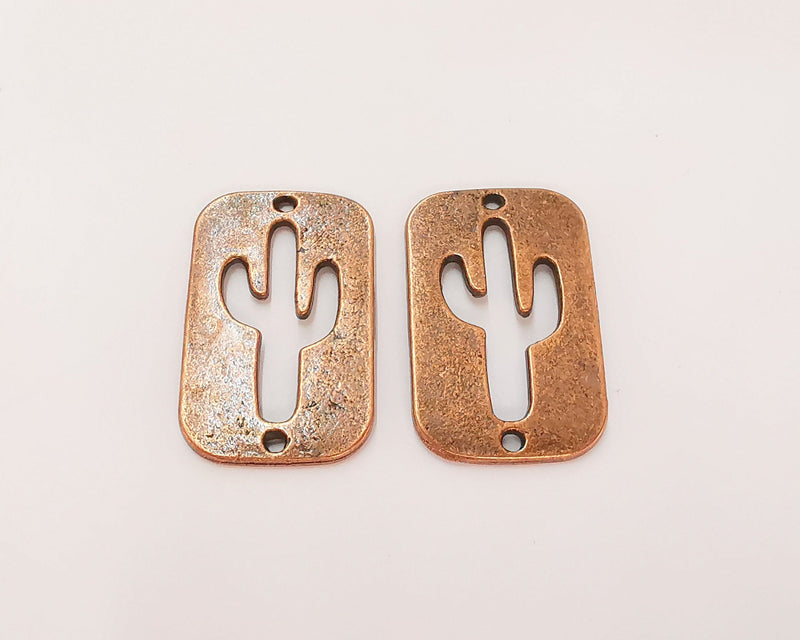 2 Cactus Charms Connector Antique Copper Plated Charms (32x20mm)  G24790