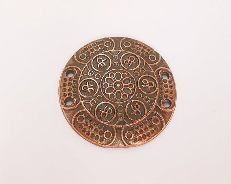 2 Antique Copper Circle Connector Charms Antique Copper Plated Charms (35mm)  G22801