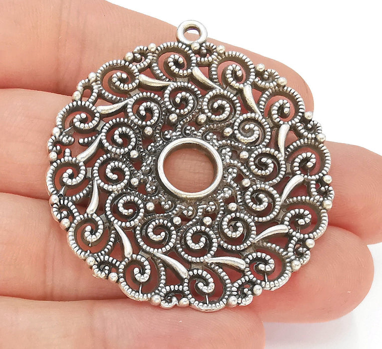 Filigree Pendant Antique Silver Plated Pendant (52x48mm)  G22713